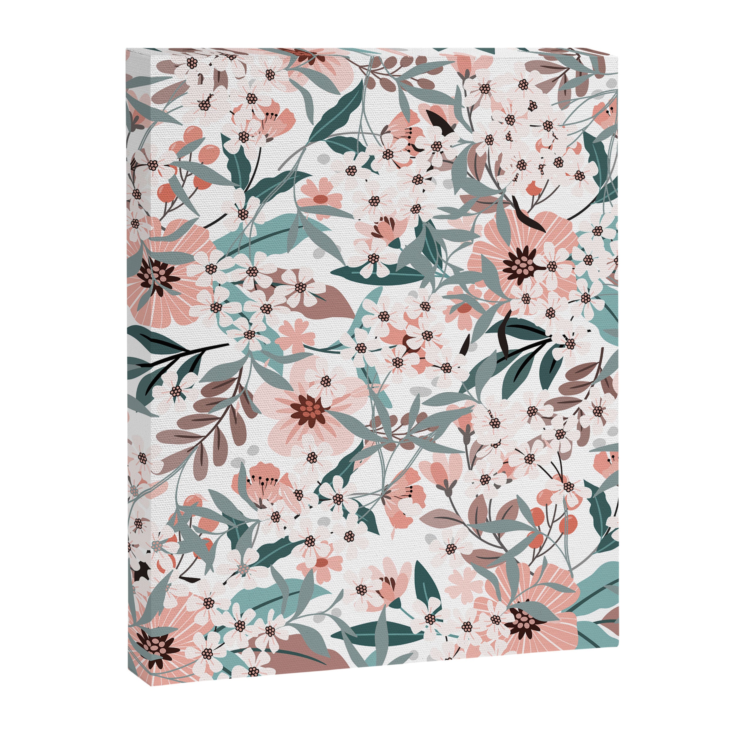 Spring Wildflowers, Floral Prints, Soft Pink and Teal Canvas Print Gallery Image 8