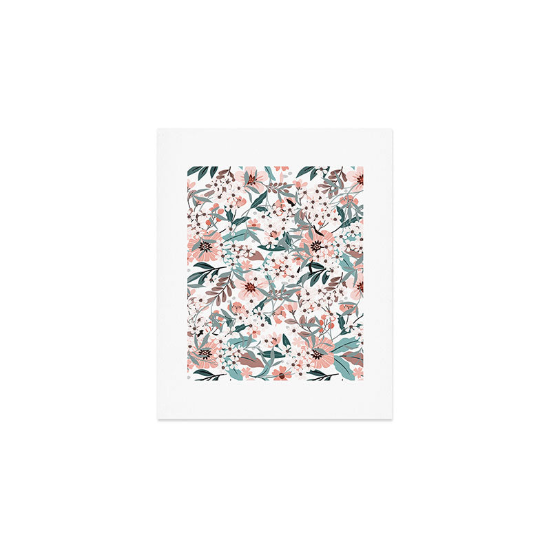 Spring Wildflowers, Floral Prints, Soft Pink and Teal Art Print Gallery Image 1