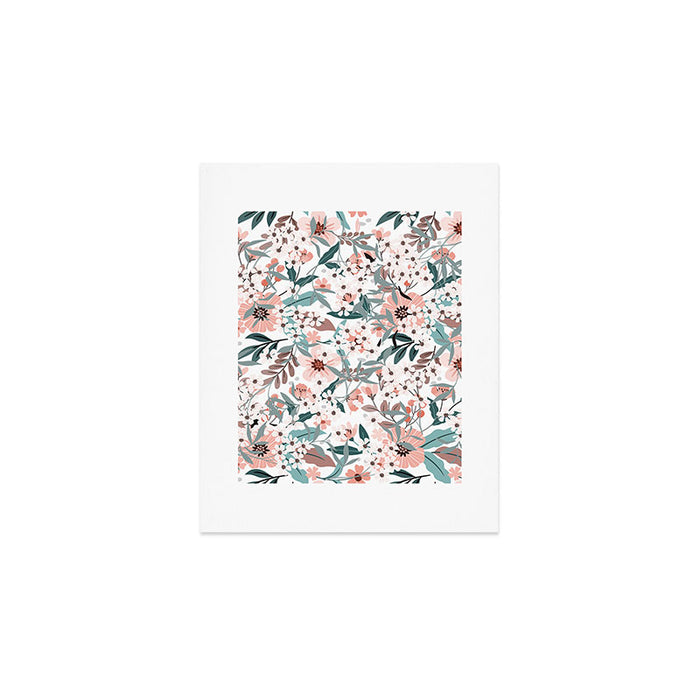 Spring Wildflowers, Floral Prints, Soft Pink and Teal Art Print Gallery Image 1