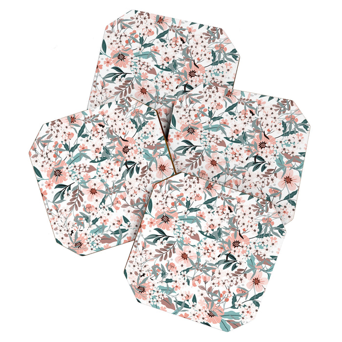 Spring Wildflowers, Floral Prints, Soft Pink and Teal Coaster Gallery Image 1