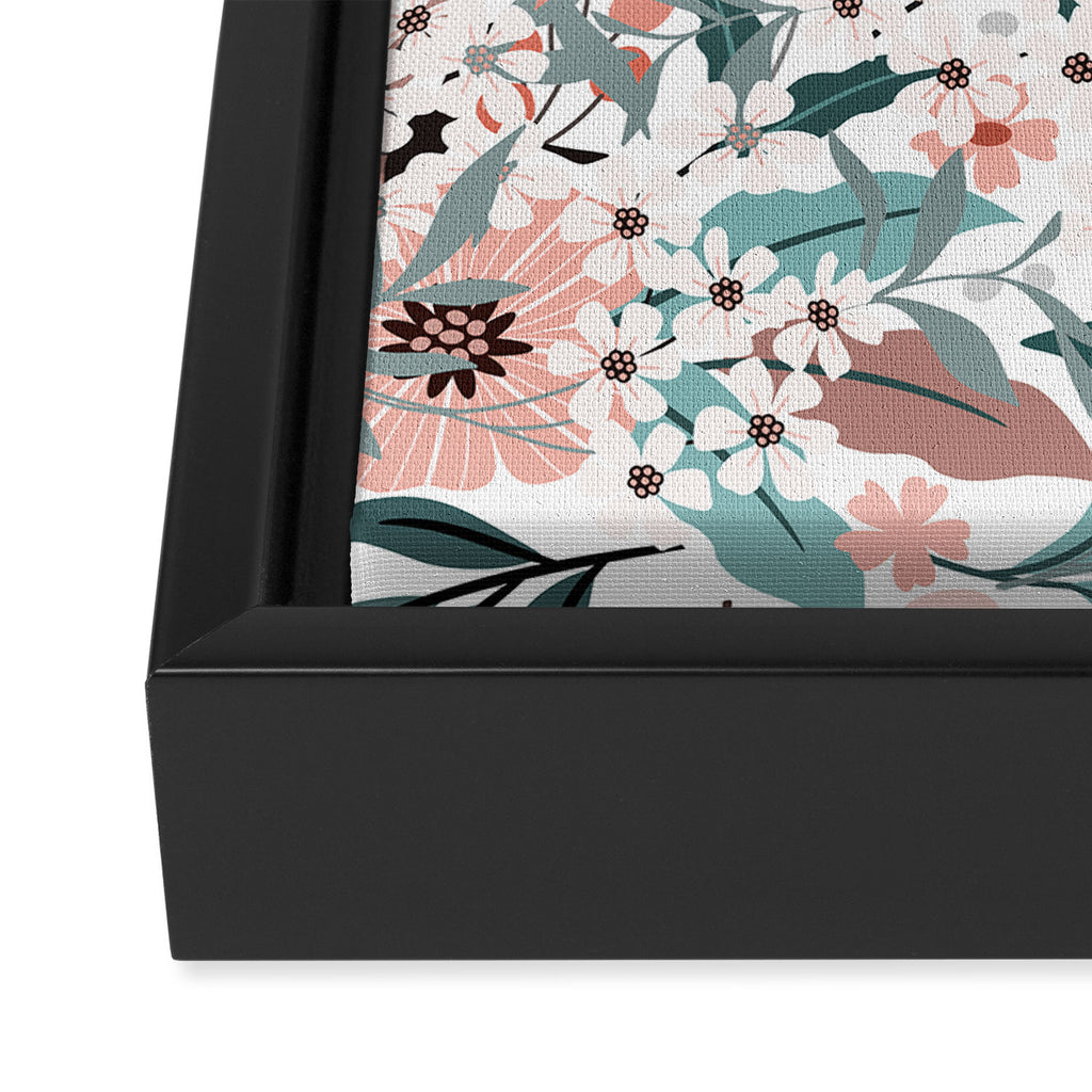 Spring Wildflowers, Floral Prints, Soft Pink and Teal Framed Canvas Print Gallery Image 3