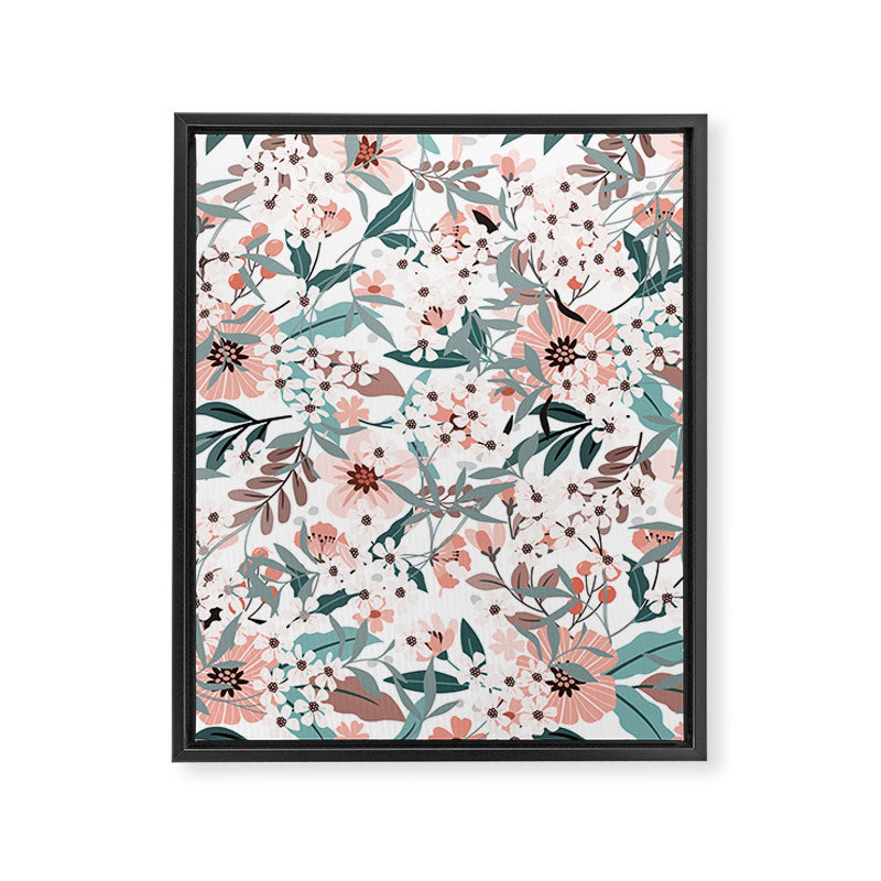 Spring Wildflowers, Floral Prints, Soft Pink and Teal Framed Canvas Print Gallery Image 8