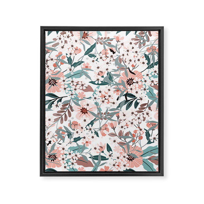Spring Wildflowers, Floral Prints, Soft Pink and Teal Framed Canvas Print Gallery Image 1