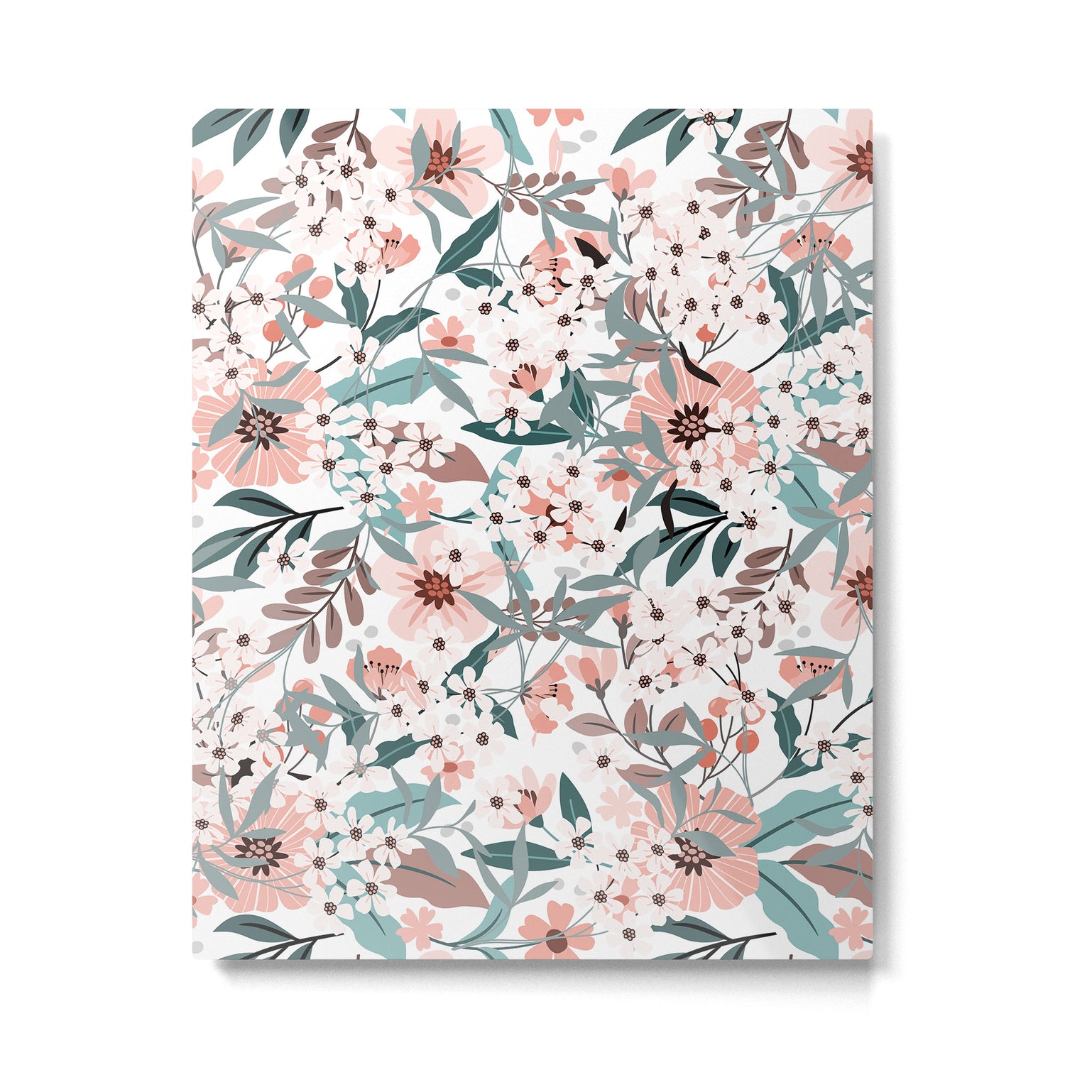 Spring Wildflowers, Floral Prints, Soft Pink and Teal Metal Print Gallery Image 6