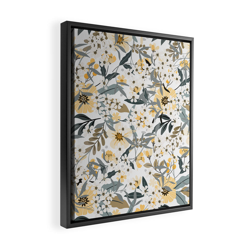 Spring Wildflowers, Floral Prints, Yellow and Gray Framed Canvas Print Gallery Image 2