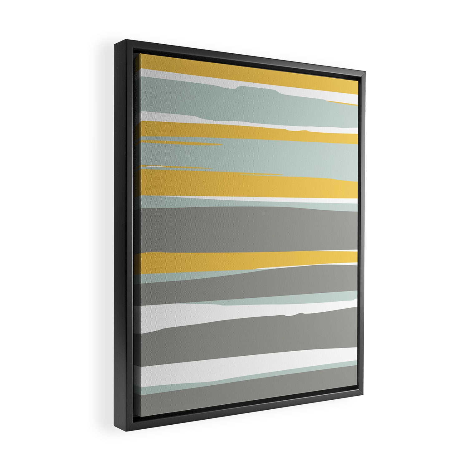 Stripe Abstract, Sun and Beach, Yellow, Pale, Aqua Blue and Gray Framed Canvas Print Gallery Image 2