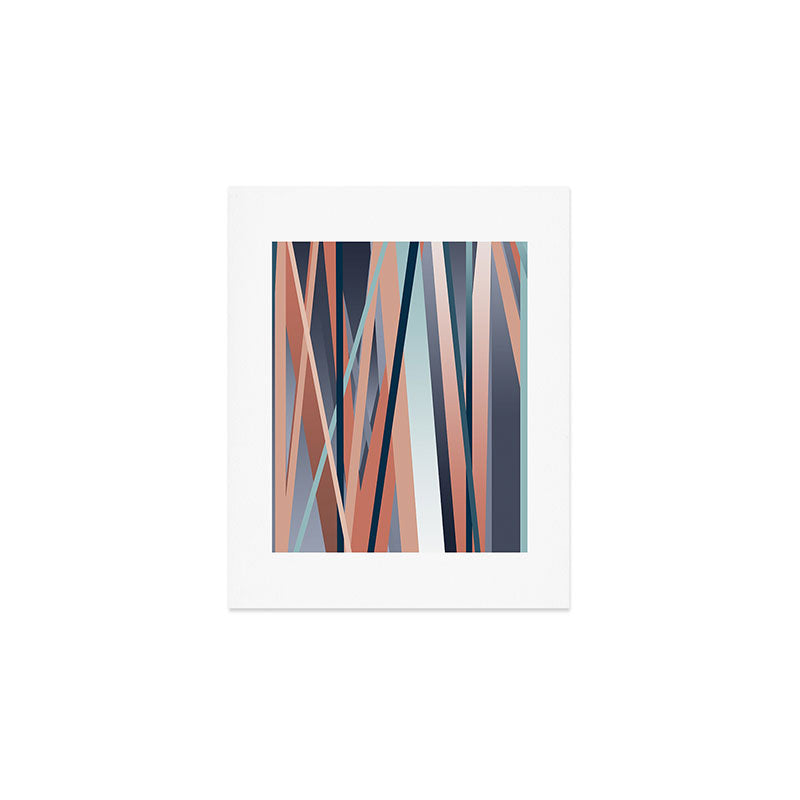 Stripes Abstract, Navy, Teal, Coral Pink Art Print Gallery Image 1
