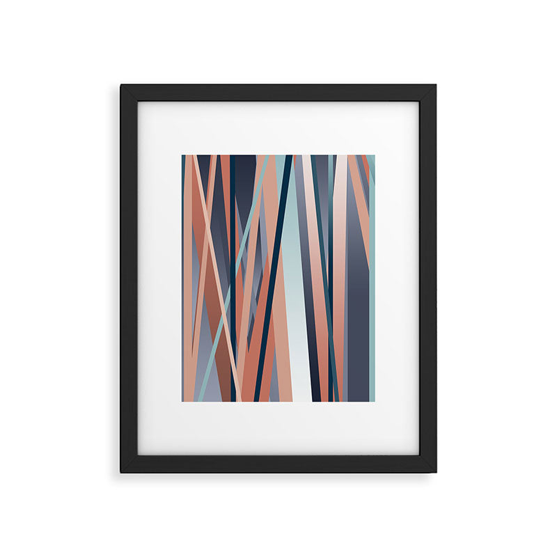 Stripes Abstract, Navy, Teal, Coral Pink Framed Art Print Gallery Image 5