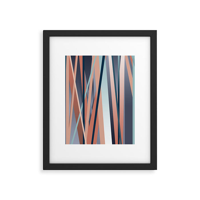 Stripes Abstract, Navy, Teal, Coral Pink Framed Art Print Gallery Image 1