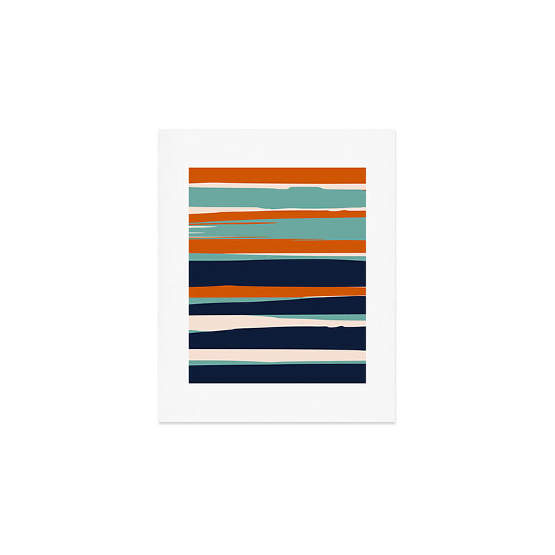 Stripes Abstract, Orange, Teal, Navy Art Print Gallery Image 1