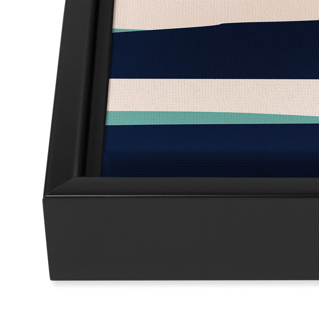 Stripes Abstract, Orange, Teal, Navy Framed Canvas Print Gallery Image 3