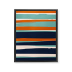Stripes Abstract, Orange, Teal, Navy Framed Canvas Print Gallery Image 8
