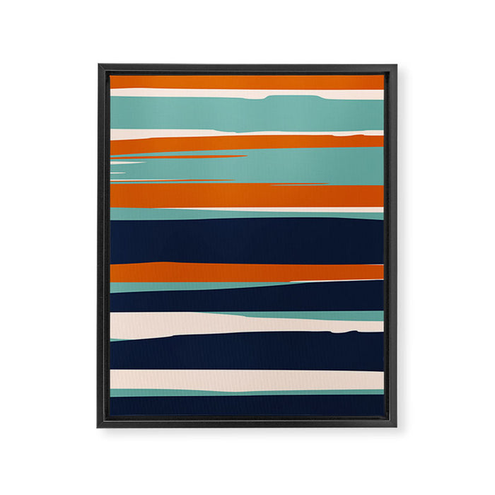 Stripes Abstract, Orange, Teal, Navy Framed Canvas Print Gallery Image 1