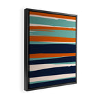 Stripes Abstract, Orange, Teal, Navy Framed Canvas Print Gallery Image 2
