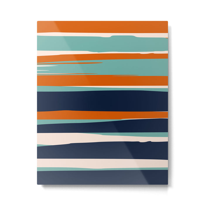 Stripes Abstract, Orange, Teal, Navy Metal Print Gallery Image 1