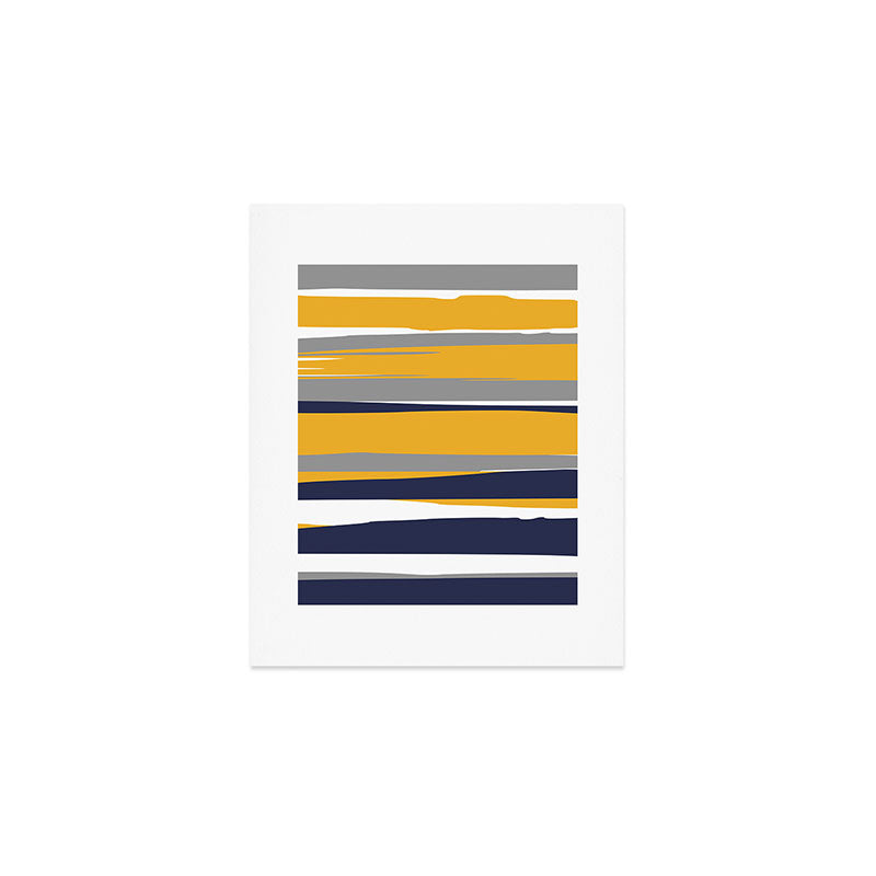 Stripes Abstract, Yellow, Grey, Navy Art Print Gallery Image 1