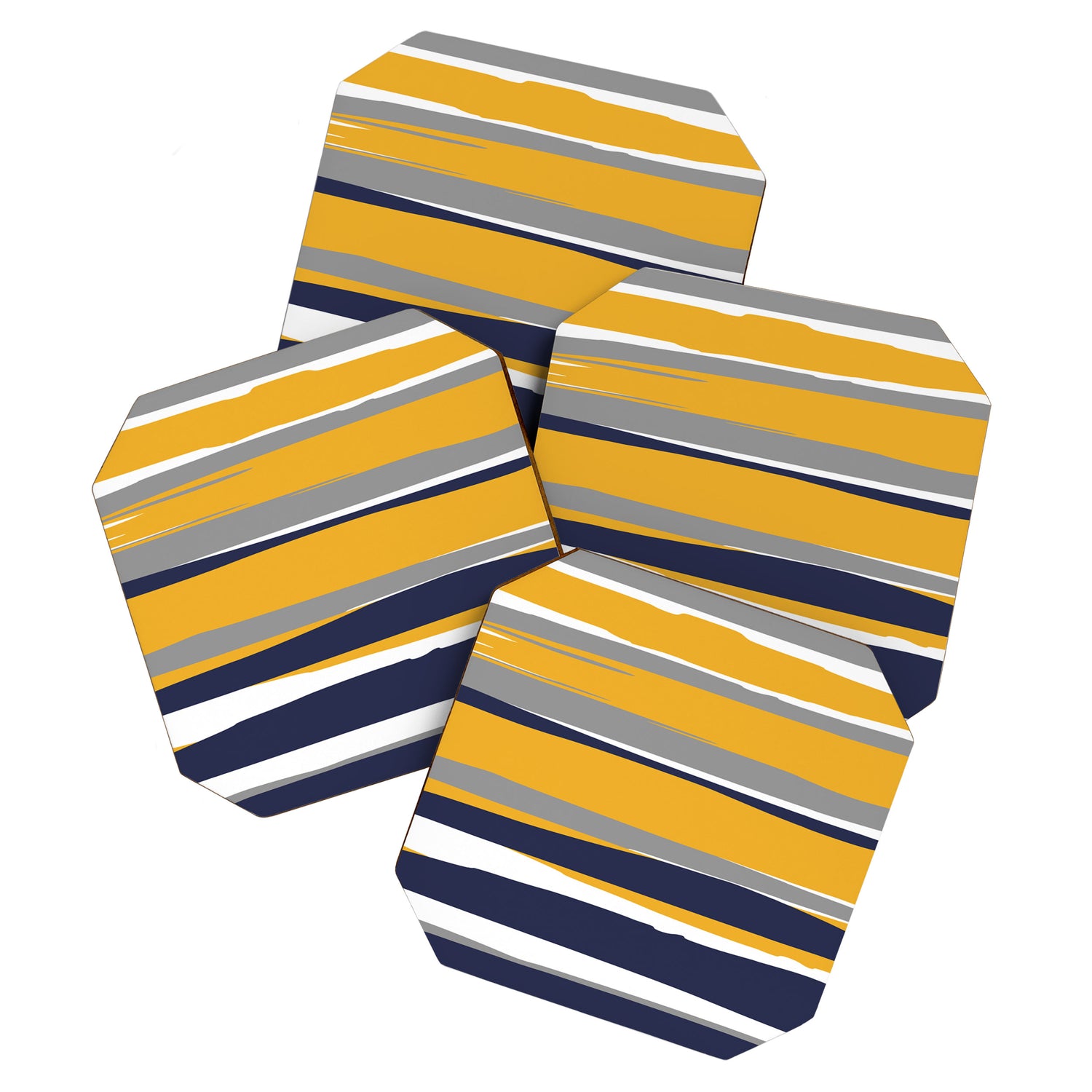 Stripes Abstract, Yellow, Grey, Navy Coaster Gallery Image 1