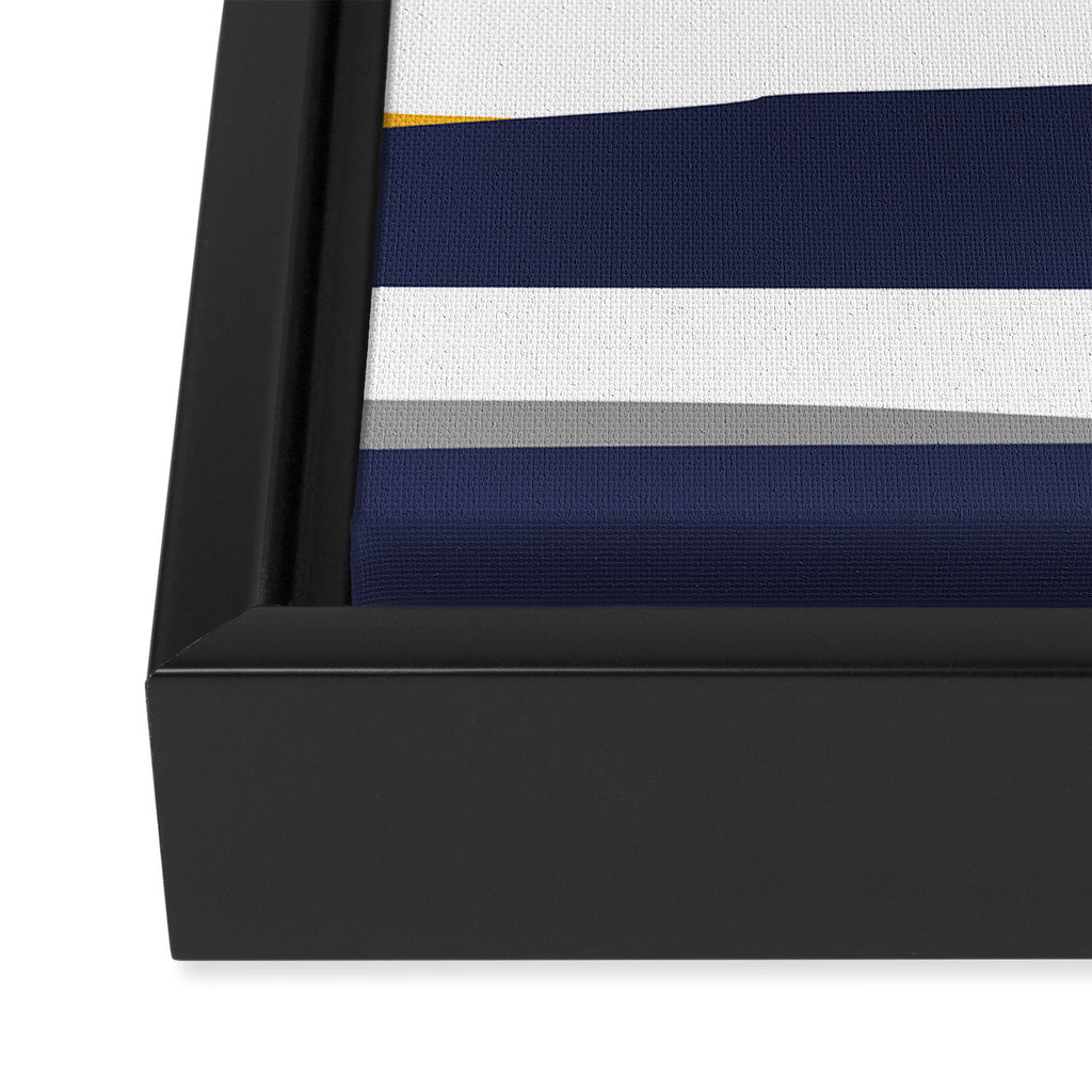Stripes Abstract, Yellow, Grey, Navy Framed Canvas Print Gallery Image 3