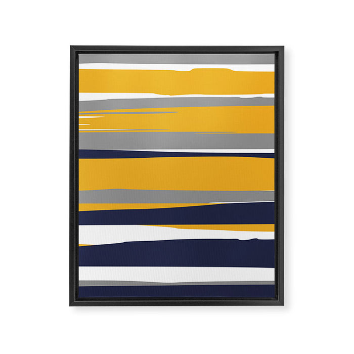 Stripes Abstract, Yellow, Grey, Navy Framed Canvas Print Gallery Image 1