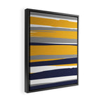 Stripes Abstract, Yellow, Grey, Navy Framed Canvas Print Gallery Image 2