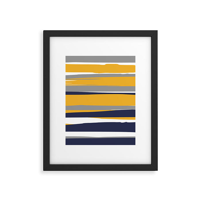 Stripes Abstract, Yellow, Grey, Navy Framed Art Print Gallery Image 1