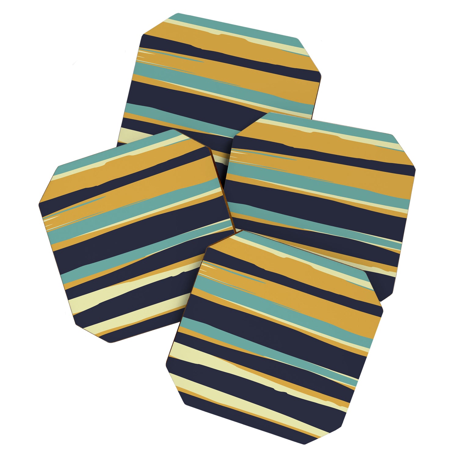 Stripes Abstract, Yellow, Teal, Navy Blue Coaster Gallery Image 1