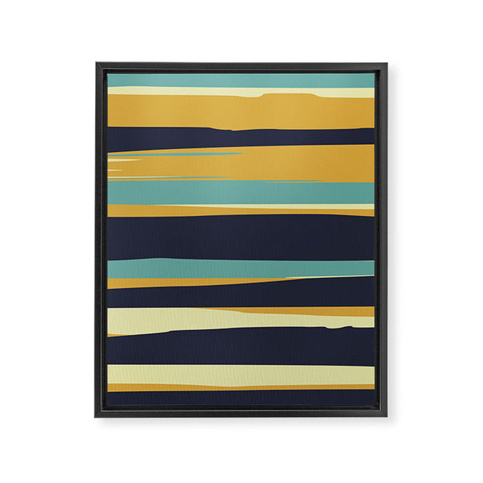 Stripes Abstract, Yellow, Teal, Navy Blue Framed Canvas Print Gallery Image 1
