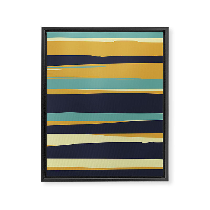 Stripes Abstract, Yellow, Teal, Navy Blue Framed Canvas Print Gallery Image 8
