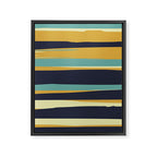 Stripes Abstract, Yellow, Teal, Navy Blue Framed Canvas Print Gallery Image 8