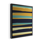 Stripes Abstract, Yellow, Teal, Navy Blue Framed Canvas Print Gallery Image 2