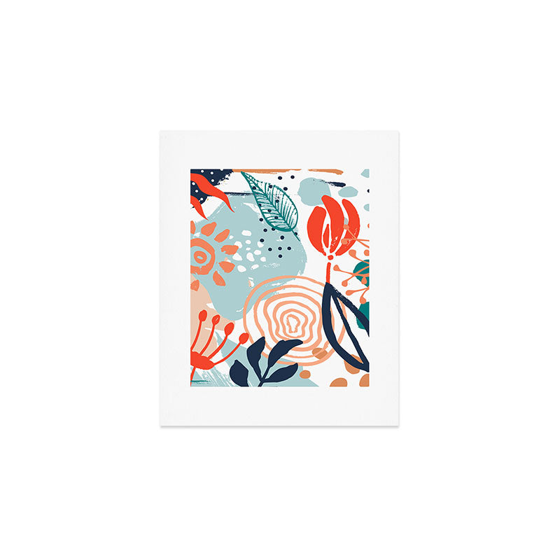 Summer Abstract, Floral Prints, Orange, Teal, Blue, Colourful Prints. Art Print Gallery Image 1
