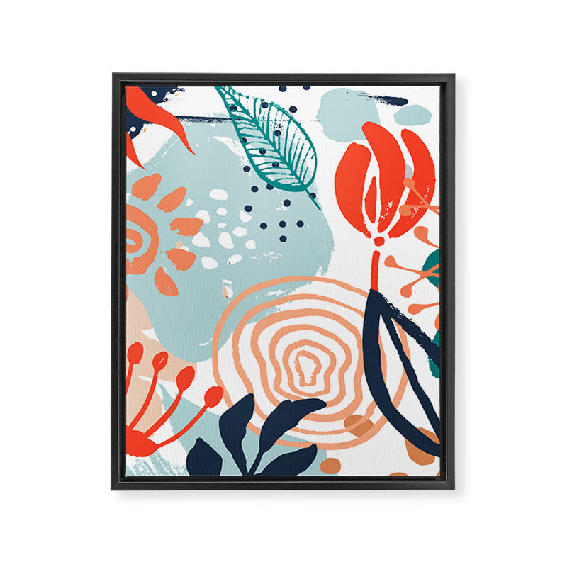 Summer Abstract, Floral Prints, Orange, Teal, Blue, Colourful Prints. Framed Canvas Print Gallery Image 8