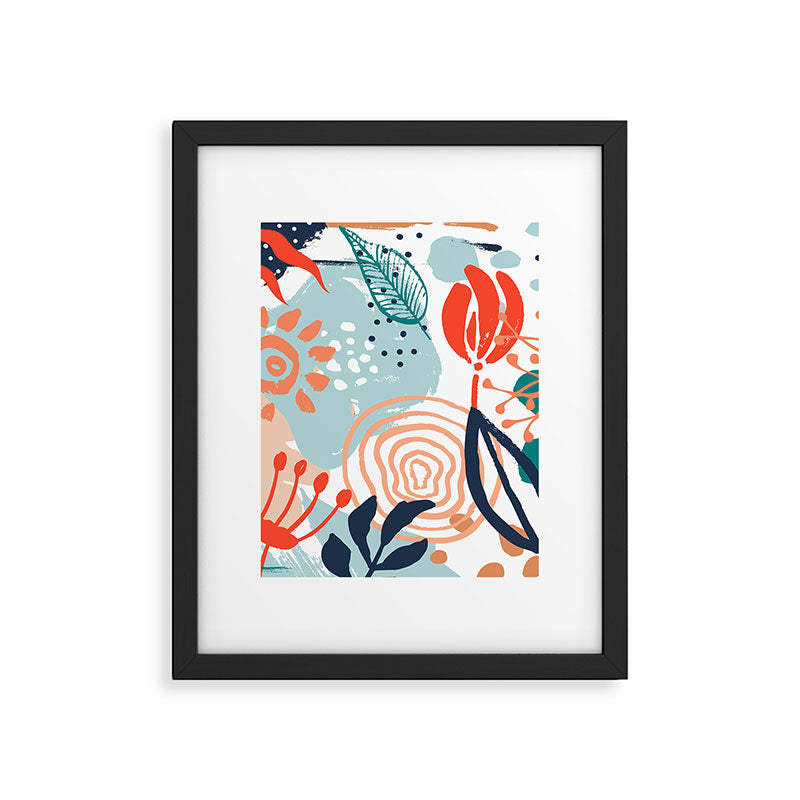 Summer Abstract, Floral Prints, Orange, Teal, Blue, Colourful Prints. Framed Art Print Gallery Image 6