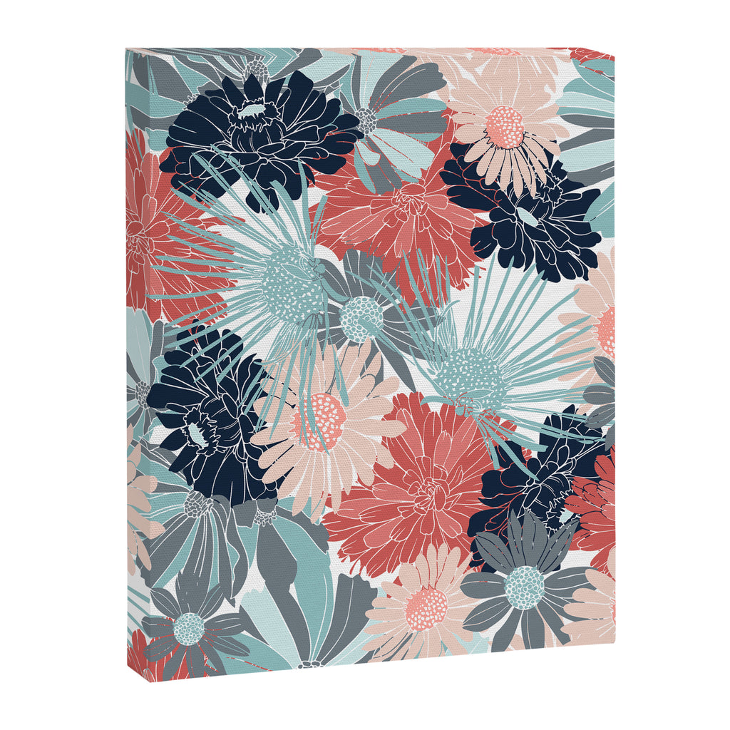 Summer Floral Garden, Coral, Teal and Blue Canvas Print Gallery Image 8