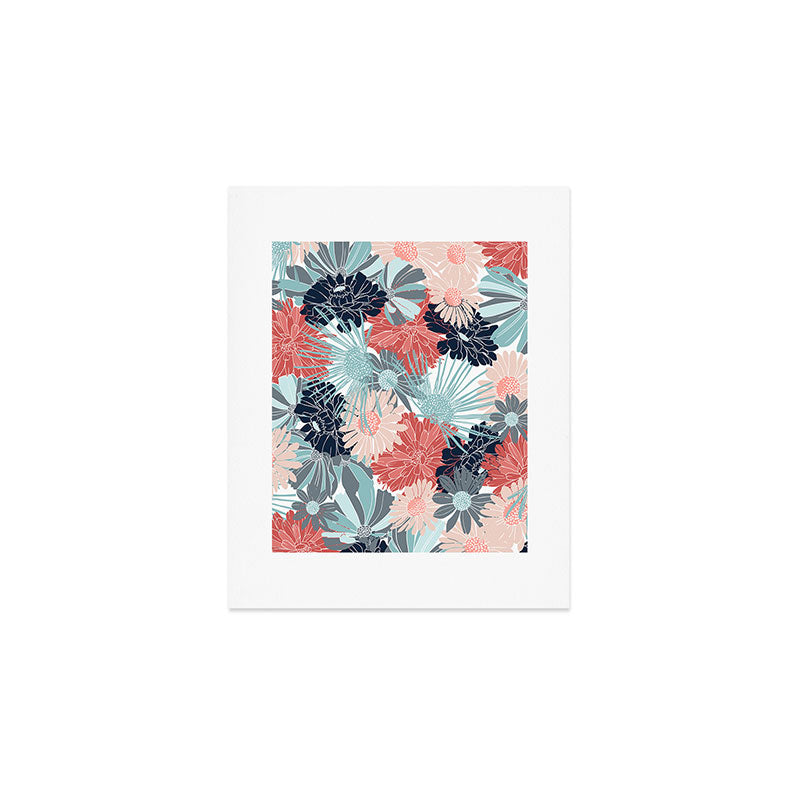 Summer Floral Garden, Coral, Teal and Blue Art Print Gallery Image 1