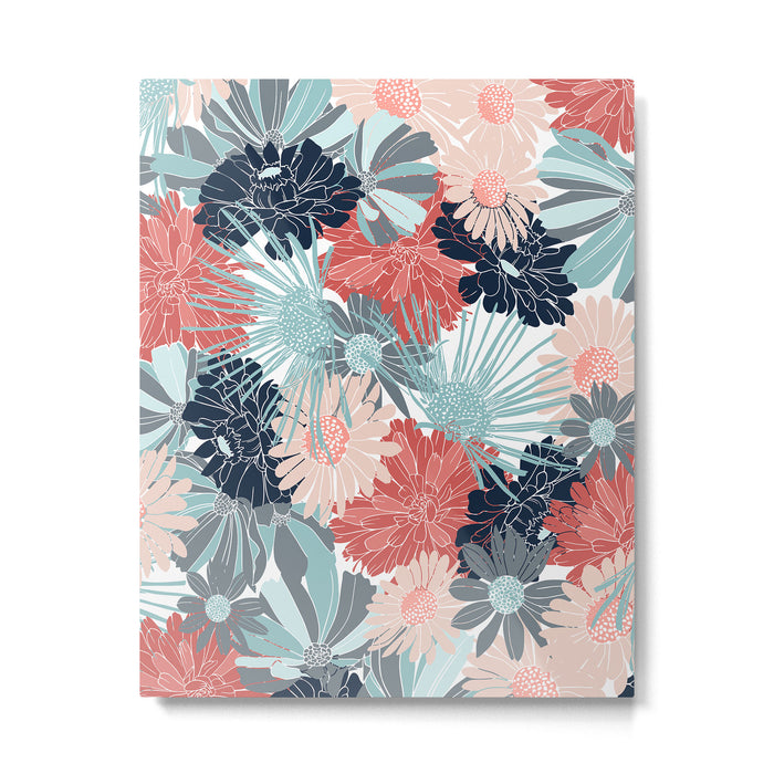 Summer Floral Garden, Coral, Teal and Blue Metal Print Gallery Image 1