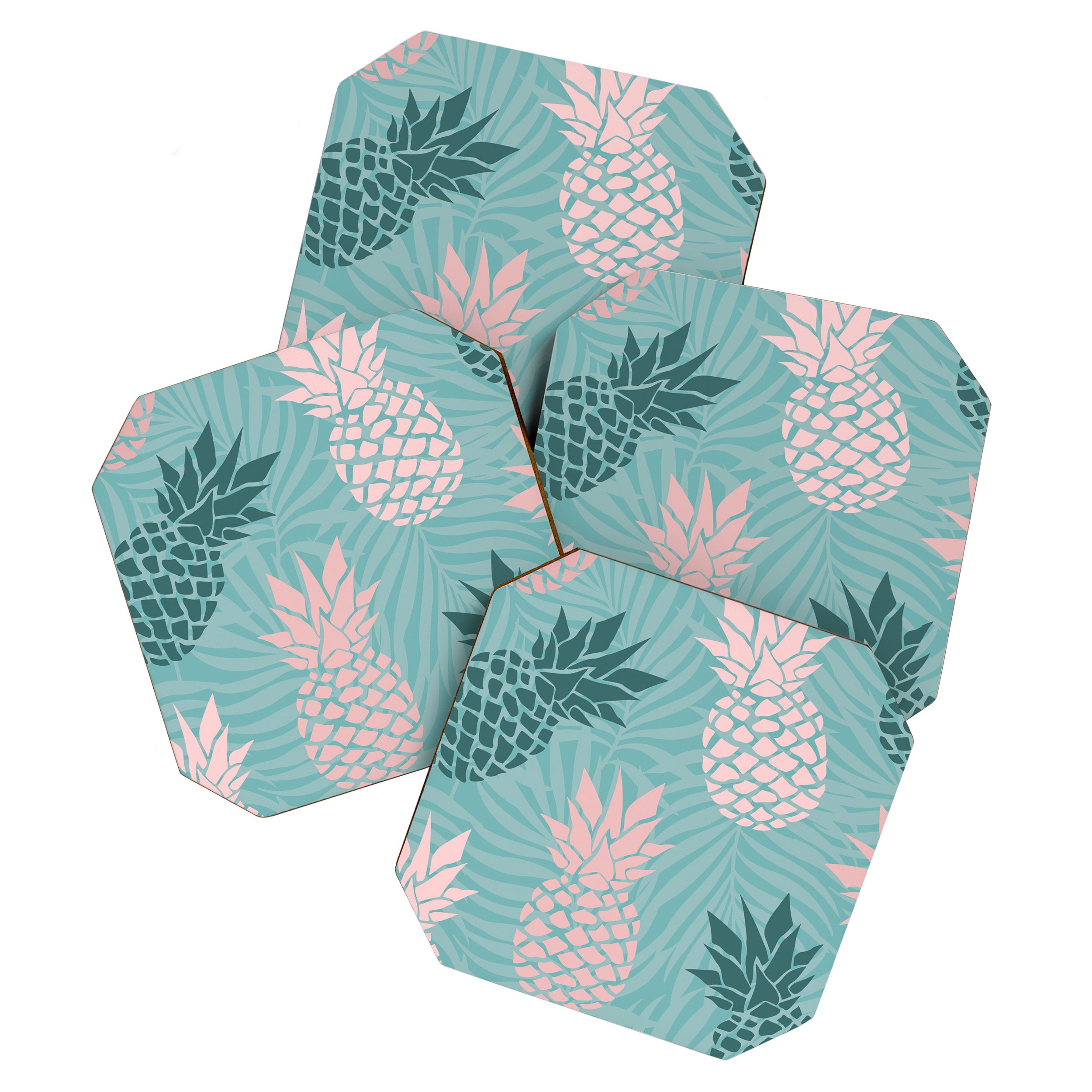 Summer, Pineapple Art, Pink, Turquoise, Teal Coaster Gallery Image 1