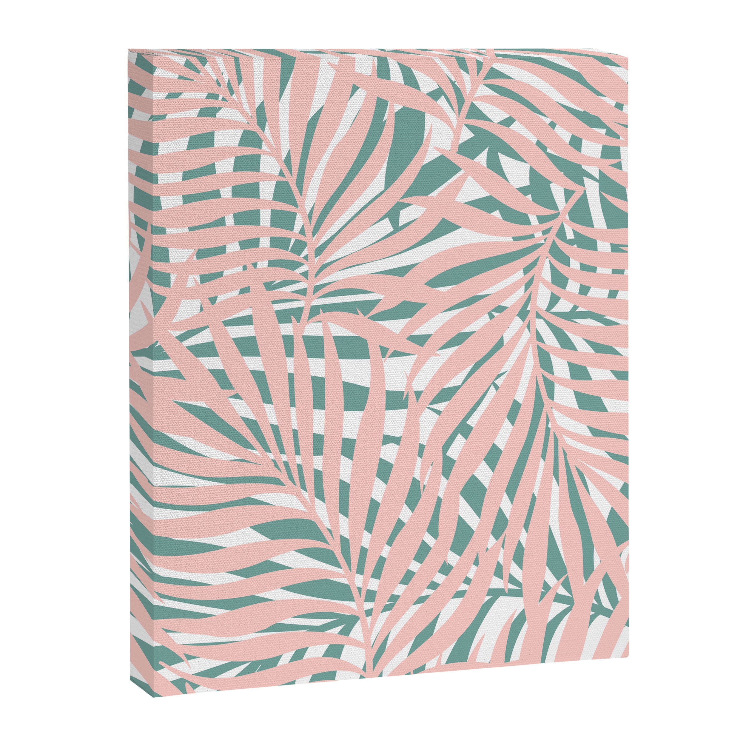 Summer, Tropical Green and Pink, Palm Leaves Pattern Canvas Print Gallery Image 8