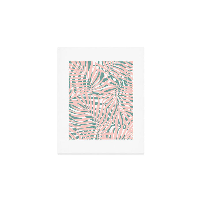 Summer, Tropical Green and Pink, Palm Leaves Pattern Art Print Gallery Image 1