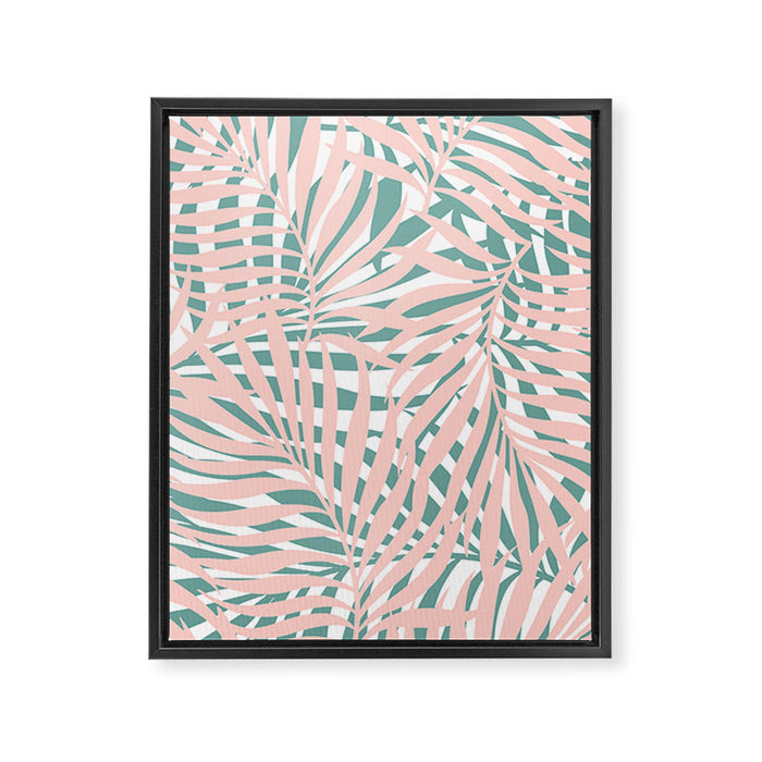 Summer, Tropical Green and Pink, Palm Leaves Pattern Framed Canvas Print Gallery Image 1