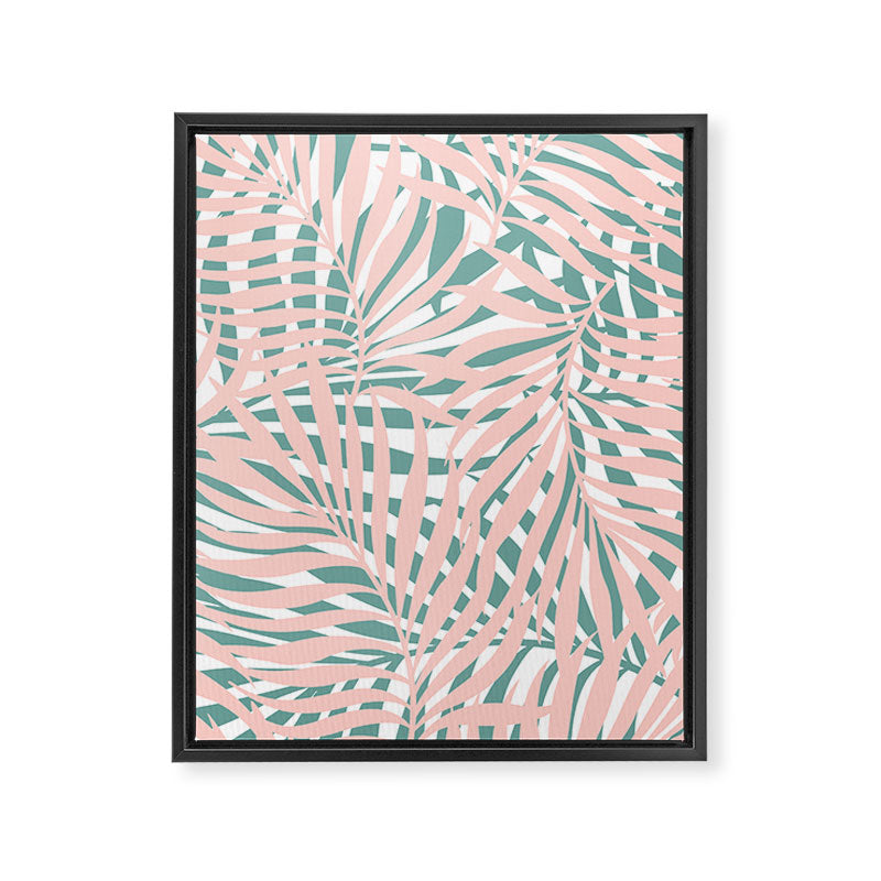 Summer, Tropical Green and Pink, Palm Leaves Pattern Framed Canvas Print Gallery Image 8