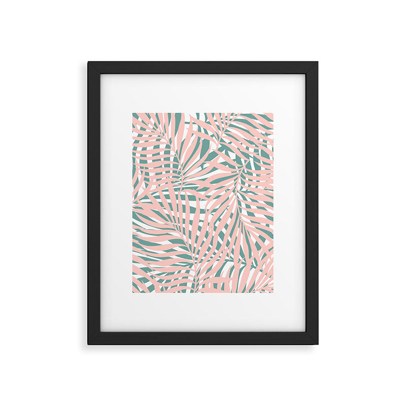 Summer, Tropical Green and Pink, Palm Leaves Pattern Framed Art Print Gallery Image 6