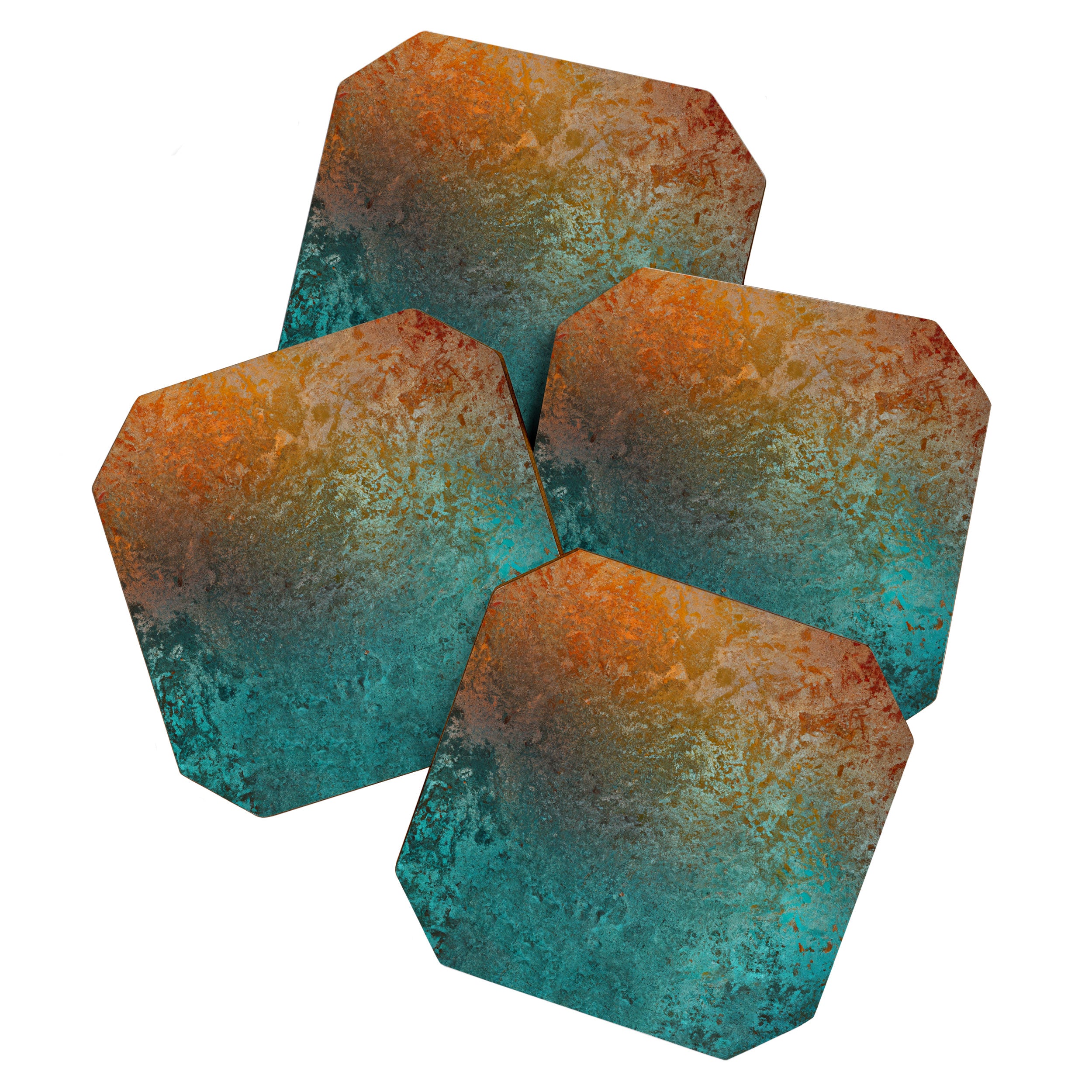 Teal and Copper Rust in Vintage Aesthetic Grunge Coaster Gallery Image 1