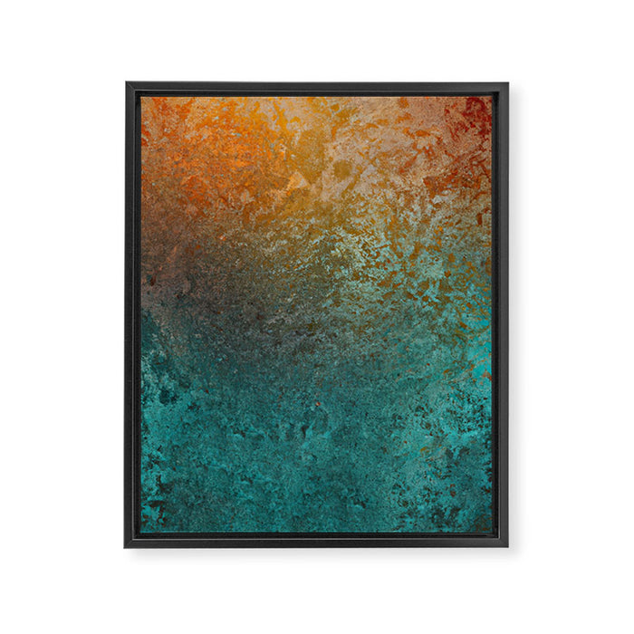 Teal and Copper Rust in Vintage Aesthetic Grunge Framed Canvas Print Gallery Image 1