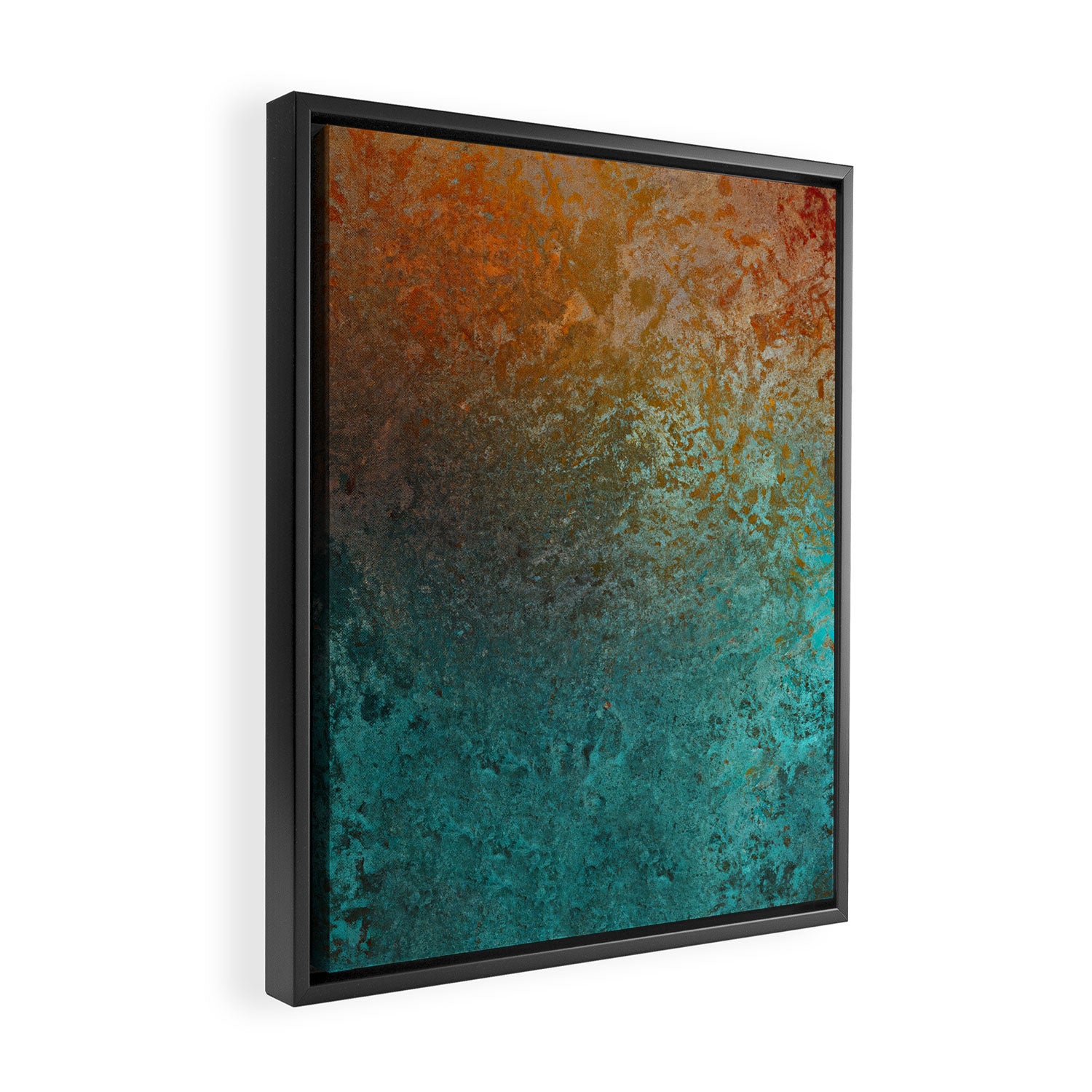 Teal and Copper Rust in Vintage Aesthetic Grunge Framed Canvas Print Gallery Image 2