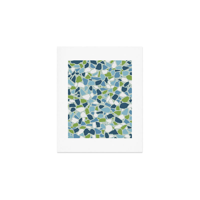 Terrazzo Mosaic Pattern, Teal Blue, Green, White Art Print Gallery Image 1
