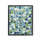 Terrazzo Mosaic Pattern, Teal Blue, Green, White Framed Canvas Print Gallery Image 8