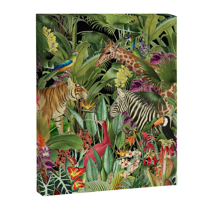 Tropical Eden Jungle on Black Vintage Print Canvas Print Gallery Image 1