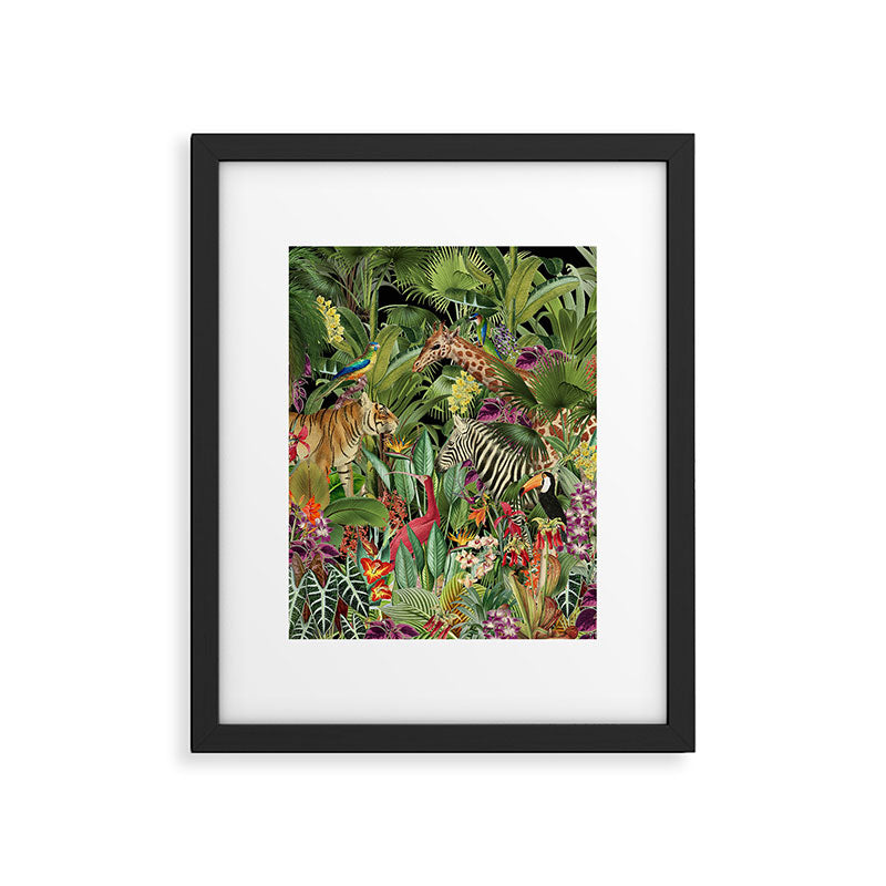 Tropical Eden Jungle on Black Vintage Print Framed Art Print Gallery Image 6