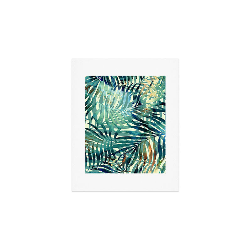 Tropical, Jungle, Palm Leaves, Watercolor Abstract, Blue and Green Art Print Gallery Image 1